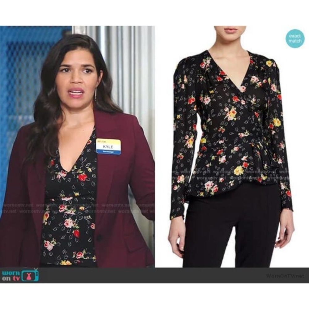 Veronica Beard Kiona Silk Blouse Black Floral Peplum $395. Excellent Size 00 - Picture 10 of 13